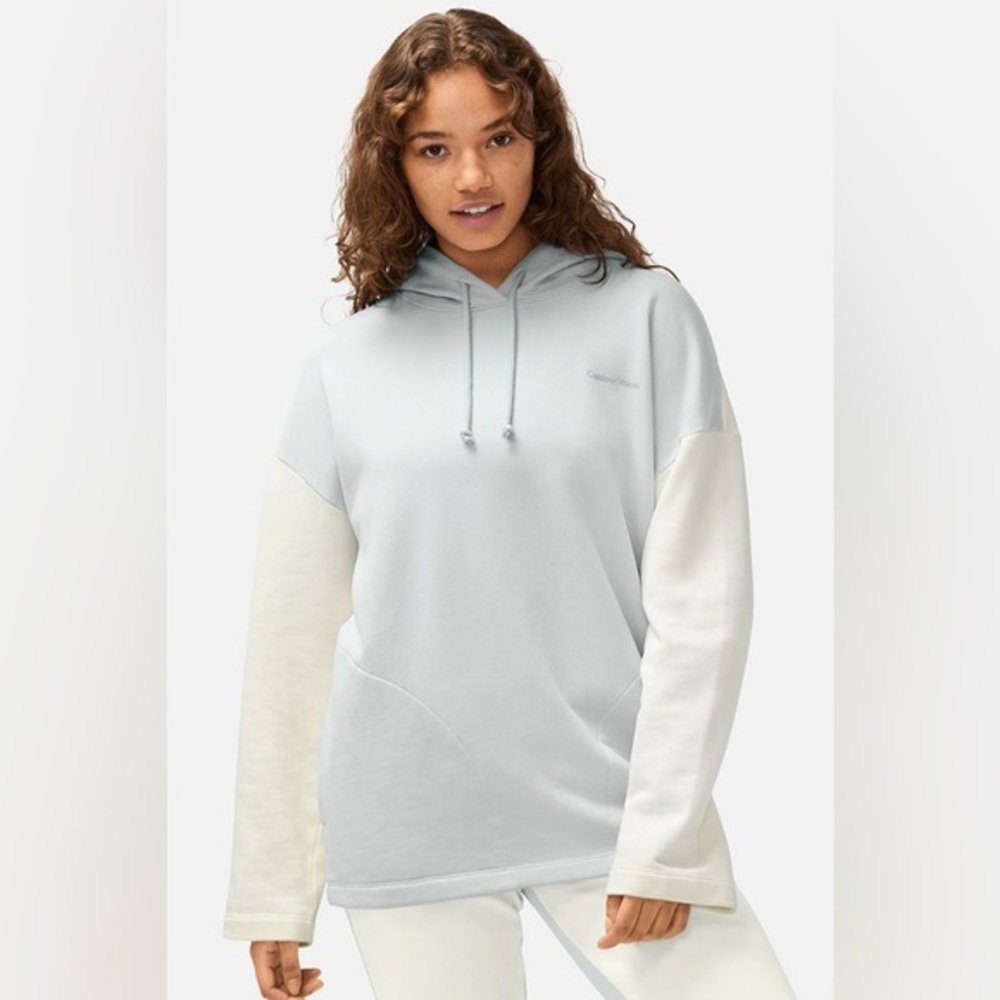 Outdoor Voices Cotton Terry Oversized Hoodie Colorblock Blue White Size XL